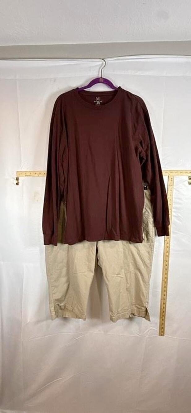 GEORGE Brown Long Sleeve Shirt XL & Khaki Cargo Capris Shorts Size 20 Lot 2pc